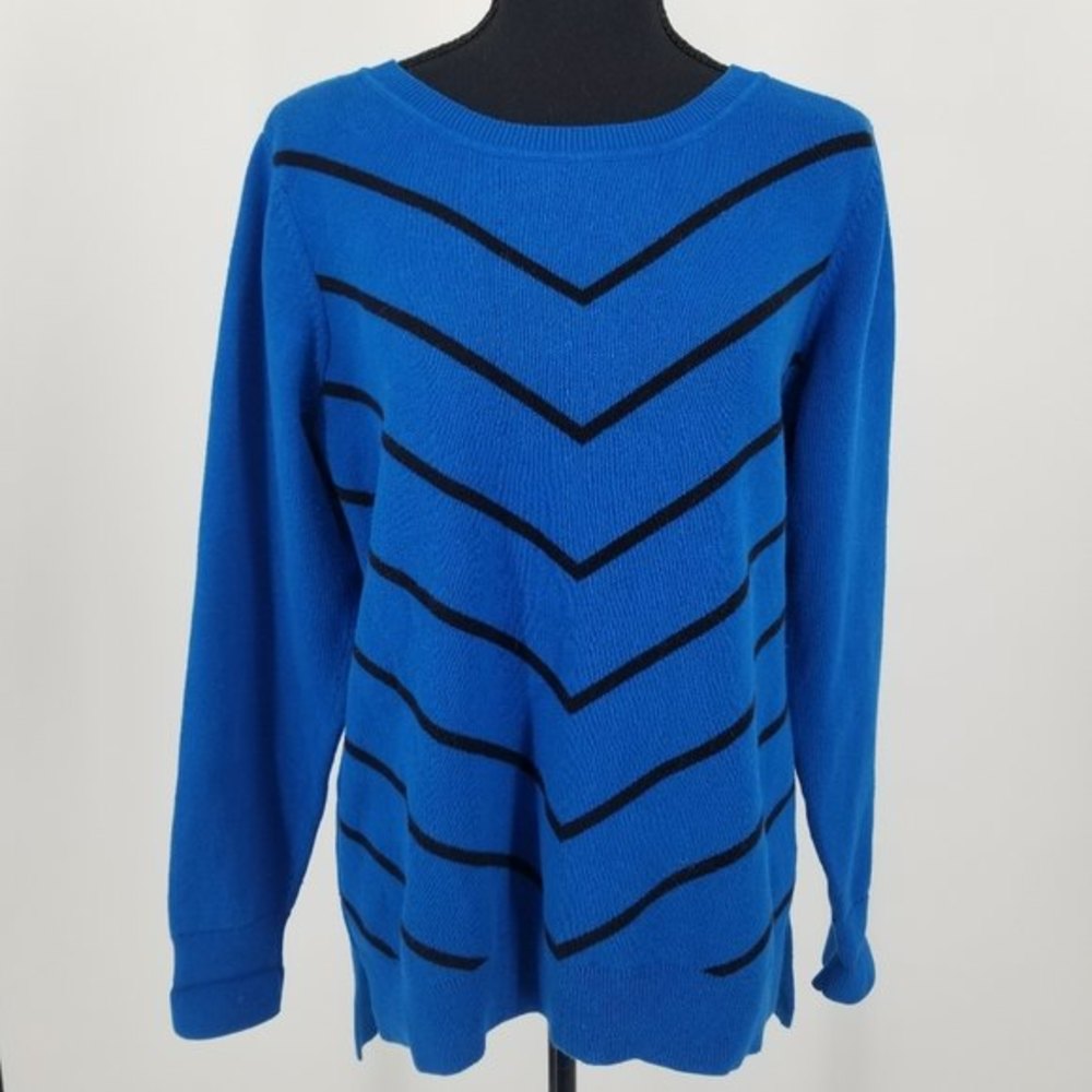 LIZ CLAIBORNE cotton sweater crew neck stripe blue black L